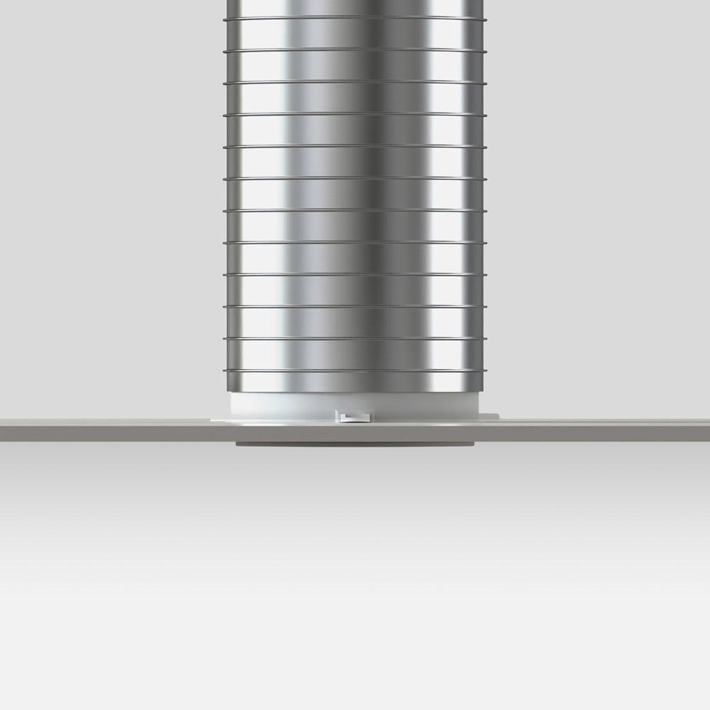 Cutaway view of an installed Shadowline Diffuser AC Round with insulated duct connected