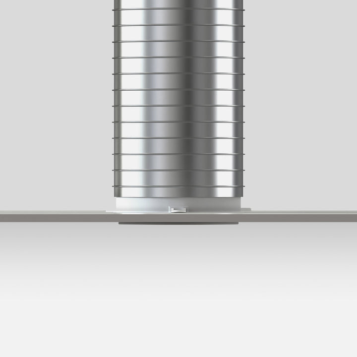 Cutaway view of an installed Shadowline Diffuser AC Round with insulated duct connected