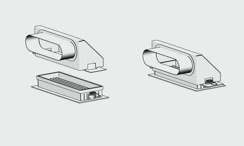 technical drawing showing Expella's Compact Linear Bar Grille