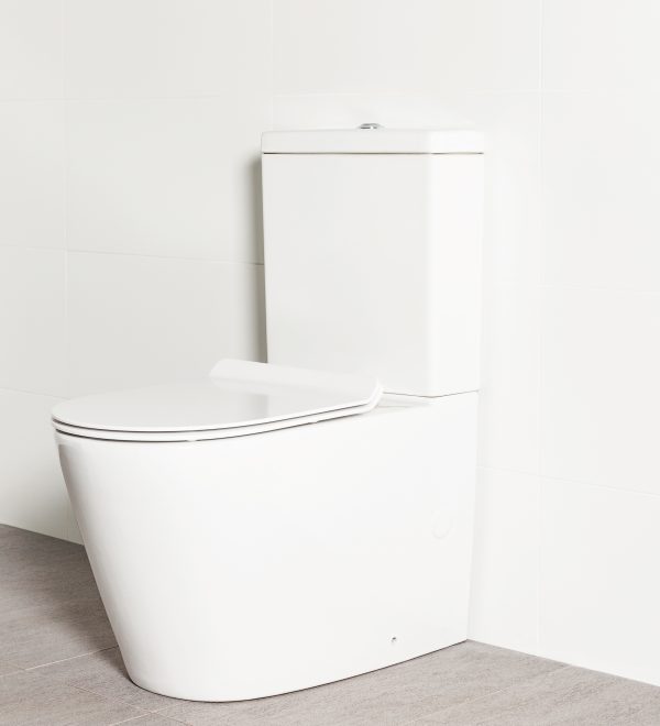 Milu Odourless Mod back-to-wall toilet pictured against a white tiled wall